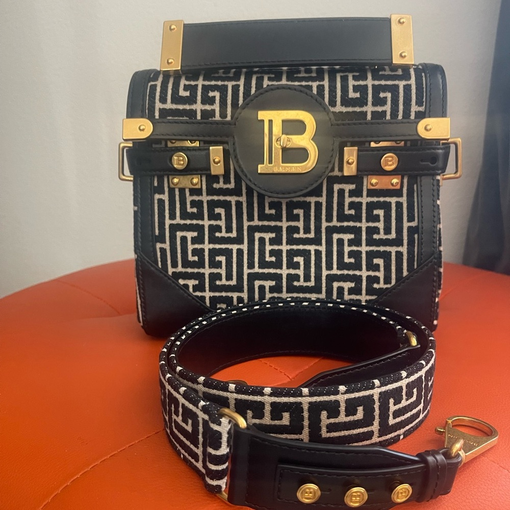 Brand New Balmain B-Buzz 23 bag in Jacquard and Leather